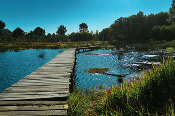 wooden bridge over the river