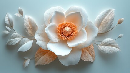 Elegant Paper Art Blooming Flower with Layered Petals and Leaves