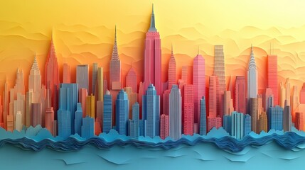 Creative Paper Art City Skyline with Folded Buildings