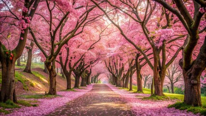 Pink Blossom Pathway - A Stunning View of Cherry Trees in Full Bloom, Cherry Blossom, Pink Flower, Spring Scenery, Blooming Tree