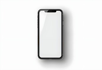 Sleek smartphone with blank screen mockup, isolated on white background. Realistic black phone frame template for app design presentation or digital marketing advertising concept. Vector illustration.