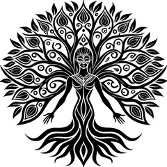 Create a Modern Vector Goddess Tree of Life on White