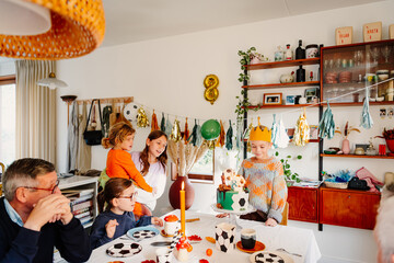 Family at 8 years old birthday party