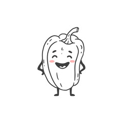 Cartoon pepper. Cute character vegetable isolated on white background. Doodle style.