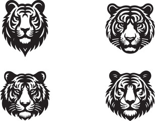 tiger head bundle silhouette vector art of illustration.
