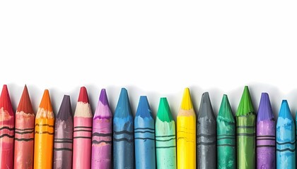 Assortment of Colorful Crayons on Clean White Background