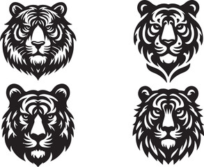 tiger head bundle silhouette vector art of illustration.