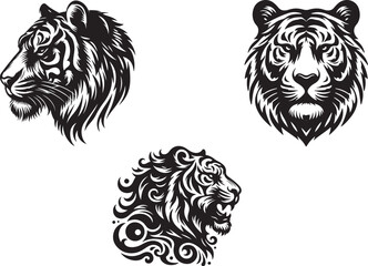 tiger head bundle silhouette vector art of illustration.