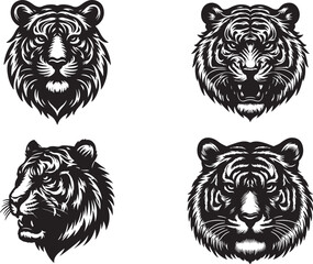 tiger head bundle silhouette vector art of illustration.
