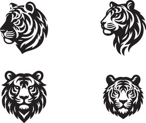 tiger head bundle silhouette vector art of illustration.