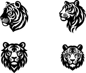tiger head bundle silhouette vector art of illustration.