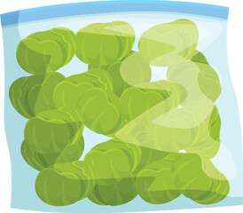 Plastic zipper bag holding a bunch of fresh green brussels sprouts