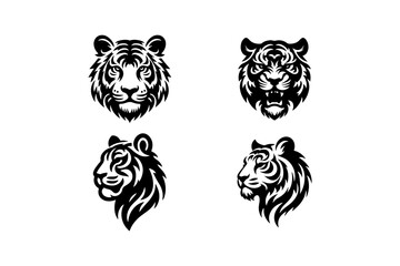 tiger head bundle silhouette vector art of illustration. © rayhanbd.net