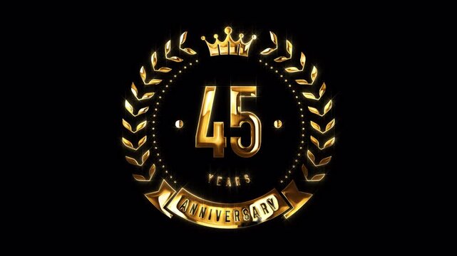45th Anniversary Celebration. Happy 45 Years Anniversary Animation in Gold Color on the Transparent Background, Alpha Channel. Great for greetings, celebrations, events, and gifts.