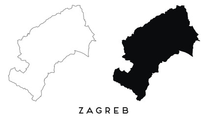 Zagreb map outline and black silhouette vector