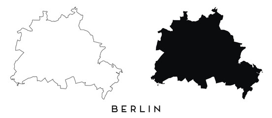 Fototapeta premium Berlin map outline and black silhouette vector