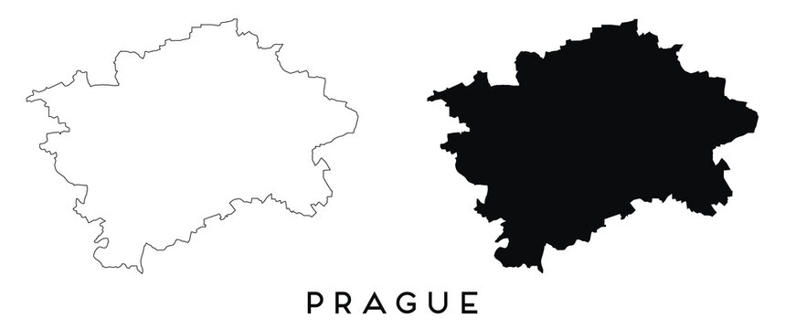 Prague map outline and black silhouette vector