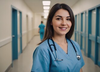 A Smiling Nurse in Scrubs at the Hospital, Providing Caring and Compassionate Assistance