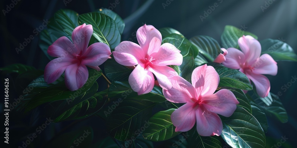 Canvas Prints Catharanthus roseus bloom with lush green foliage resembling a crown