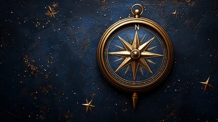 Golden Compass On A Starry Background Detailed And Elegant Design