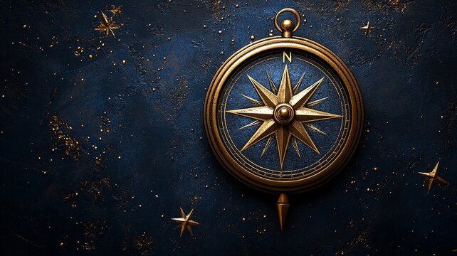 Golden Compass On A Starry Background Detailed And Elegant Design - Powered by Adobe