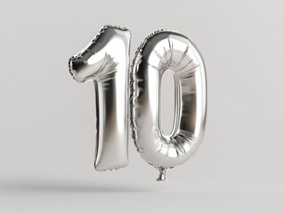 Silver balloon shaped like number ten