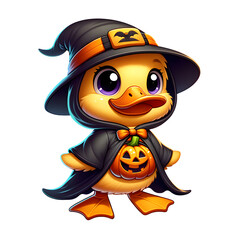 Cartoon illustration (PNG 300 dpi), Duck wearing costume for halloween !