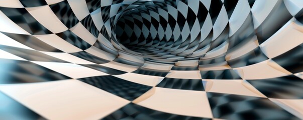 Distorted checkerboard with optical illusion effect, 4K hyperrealistic photo