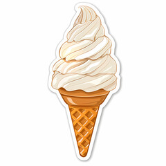 A delicious cone of soft serve ice cream with a creamy swirl on a crispy waffle cone.