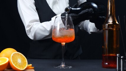 Macrography, witness the skillful hands of a bartender as they expertly mix a cocktail against a...