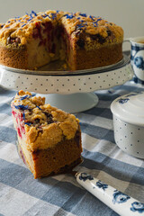 currant sweet cake on a laid table