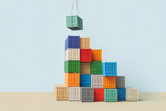 Invisible crane building structure from multicoloured containers