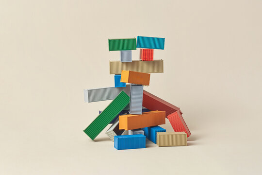 Chaotically scattered metal containers creating fragile structure