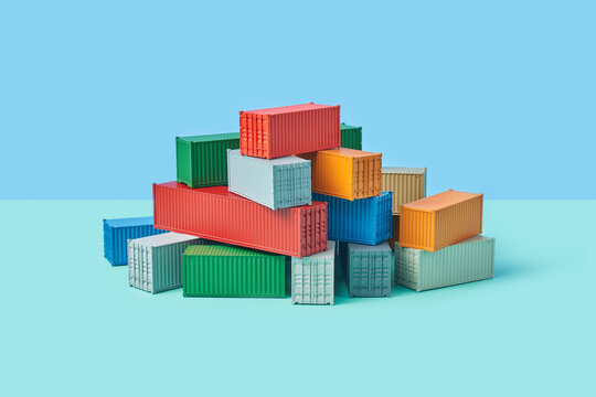 Metal delivery containers laying stacked and ready for departing