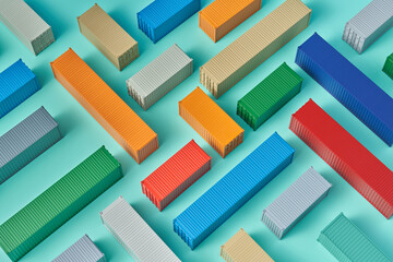 Variation of colourful metal containers isolated in turquoise studio