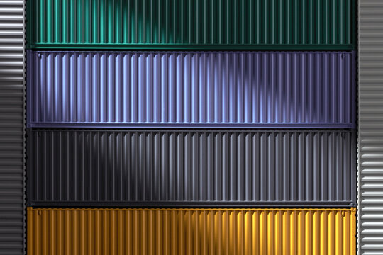 Containers laying on top of each other between gray vertical cargo