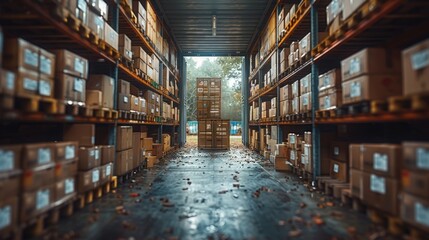 Fototapeta premium Warehouse Interior - Stacked Cardboard Boxes