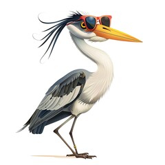 Obraz premium Heron 90s Revival animal fashion cartoon isolated whitebackground 16:9