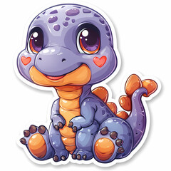 Cute purple dinosaur character with heart-shaped eyes, sitting adorably on a white background.