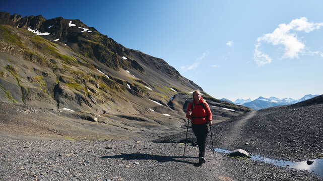 Hiker on moutain ridge