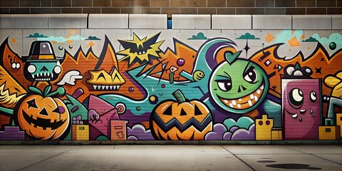 retro wall Halloween graffiti