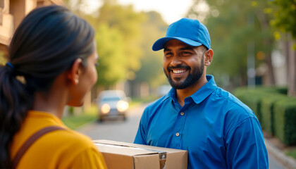 Friendly Indian Delivery Partner Handing Package to Customer
