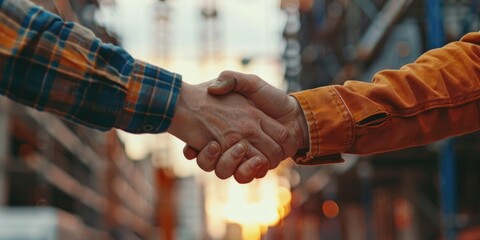 Engineering Team Shaking Hands at Construction Site for Successful Project Collaboration