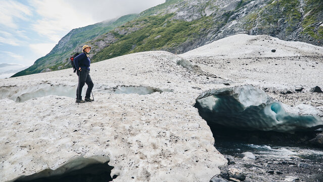 Hiker on glacier 