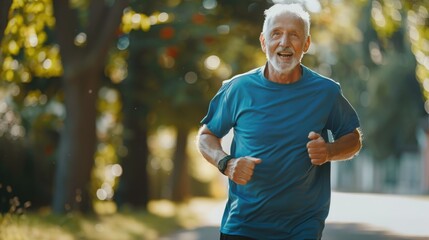 Senior Man Jogging in Sunny Park
