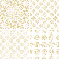 Set of seamless golden patterns in oriental style, arabesques.