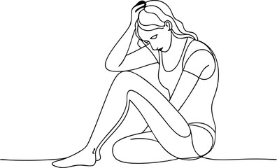 Minimalist Line Art of a Pensive Woman Sitting