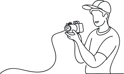 Line Art of Person Holding Camera in Casual Attire