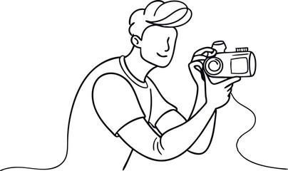 Illustration of Photographer Holding a Camera Line Art