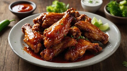 Spicy Chicken Wings Glazed with Fiery Hot Sauce Generative AI